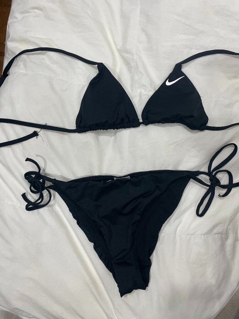 Nike Swim Black Triangle Bikini Top and Tie String Bottoms